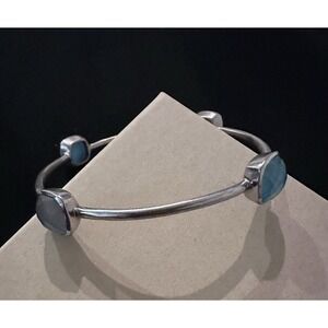 JCM BRZ India Bracelet Bangle Silver Checkerboard Cut Stones Aqua & Lavender